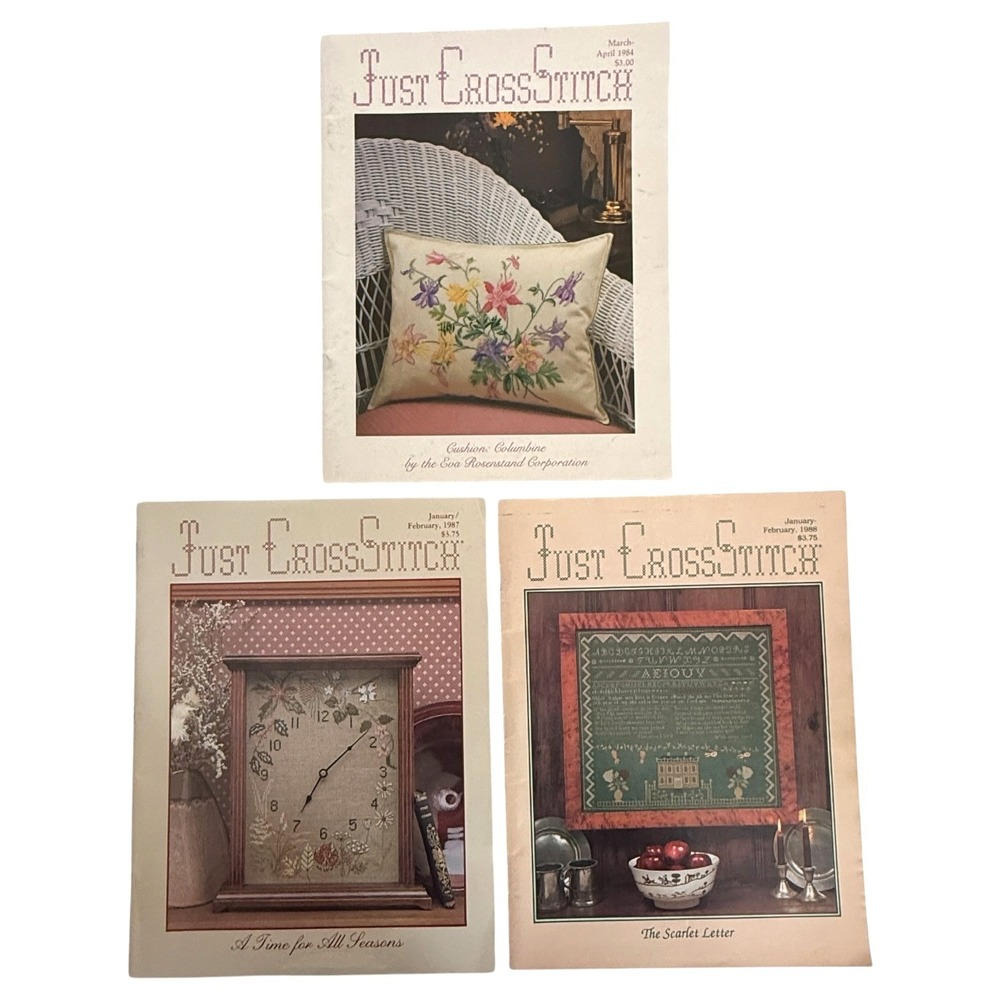 Vintage Just Cross Stitch Magazine Lot Of 3 Issues 03/84 01/89 01/88 Patterns‎
